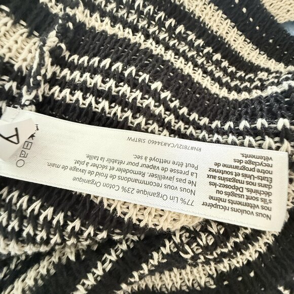 Eileen Fisher Sweater Knit Boxy Organic Linen Cotton Top Black Cream - Picture 8 of 9